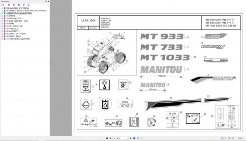 075 Manitou Forklift MT 733 MT 933 MT 1033 EASY 75D ST5 S1 Parts Manual 647776