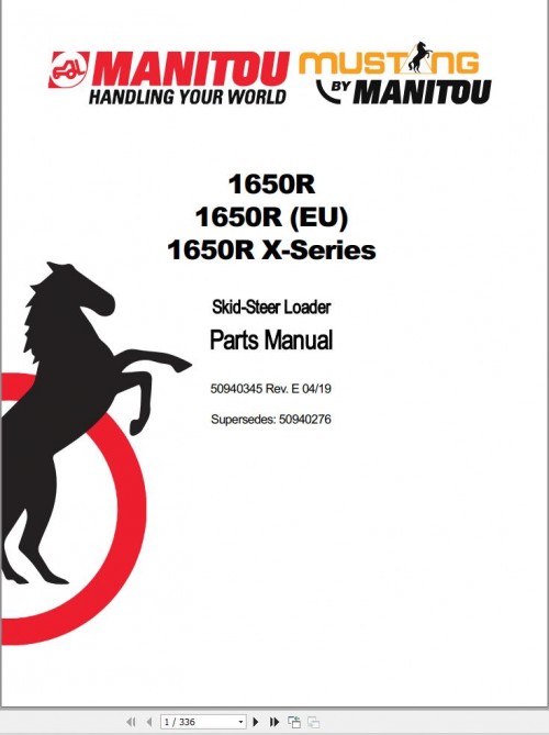 085 Manitou Skid Steer Loader 1650R Parts Manual 50940345E