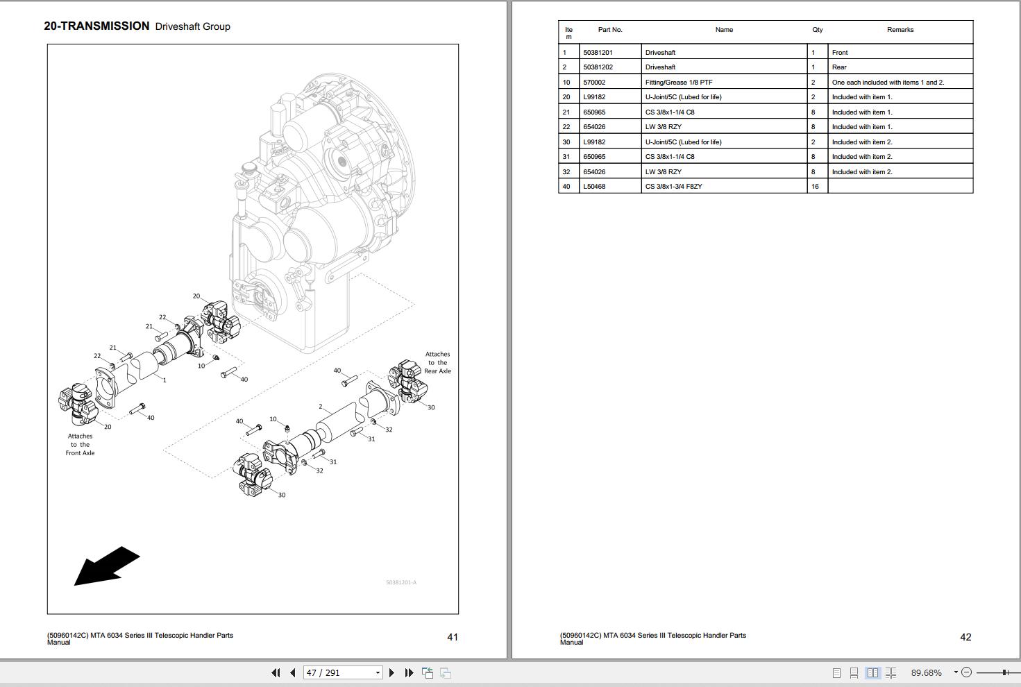 Manitou Telescopic Handler MTA 6034 Series III Parts Manual 50960142C ...