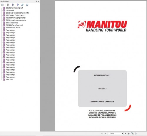 100 Manitou Work Platforms 100SEC3 Parts Manual 52762971