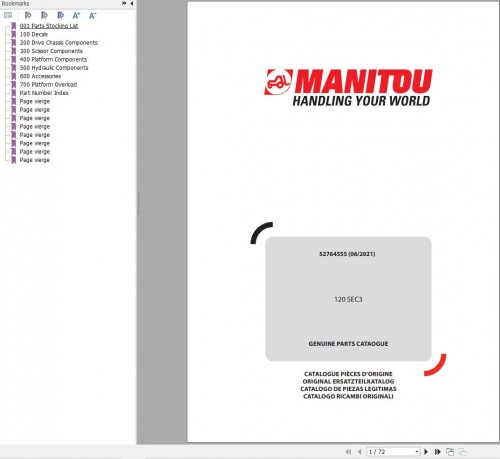 101 Manitou Work Platforms 120SE3 Parts Manual 52764555