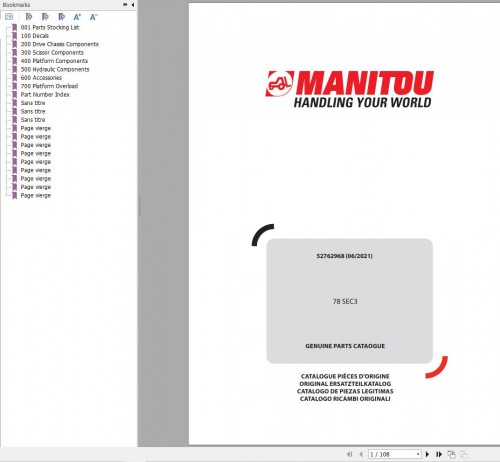 106 Manitou Work Platforms 78 SEC3 Parts Manual 52762968