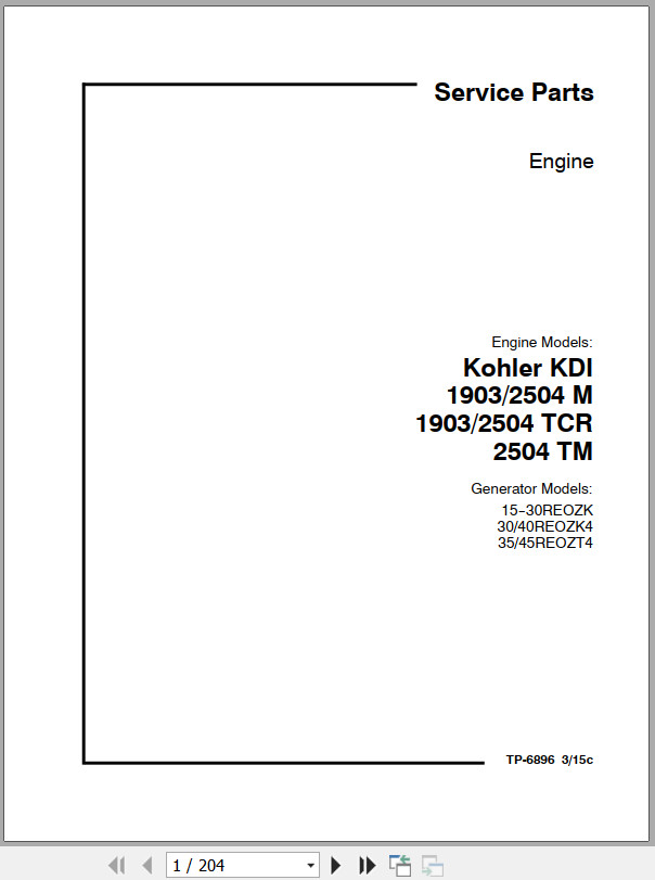 Kohler Engine Kdi M M Tcr Tcr Tm Service Parts Manual Auto Repair Manual