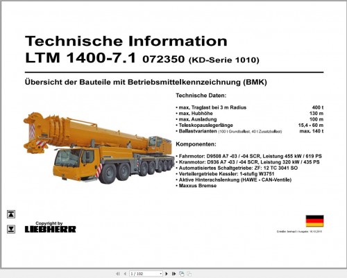 Liebherr Crane LTM 1400 7.1 Outline Of Components BMK Manual (1)