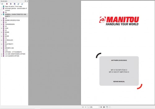 Manitou MT X 733 95P ST3A S1 MT X 1033 ST 100P ST3A S1 Repair Manual 647792EN