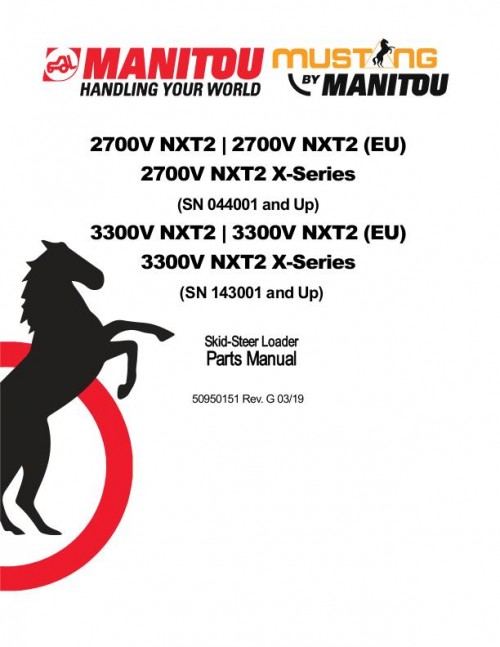 Manitou Skid Steer Loader 2700V NXT2 3300V NXT2 Parts Manual 50950151G