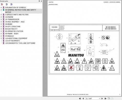Manitou Telehandler MHT 10180 129M ST4 S1 Parts Catalog 648895