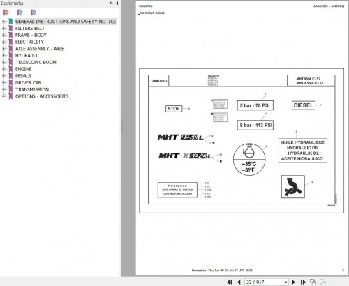 Manitou Telehandler MHT 950 L E3 S2 MHT X 950 L E3 S2 Parts Catalog 648594