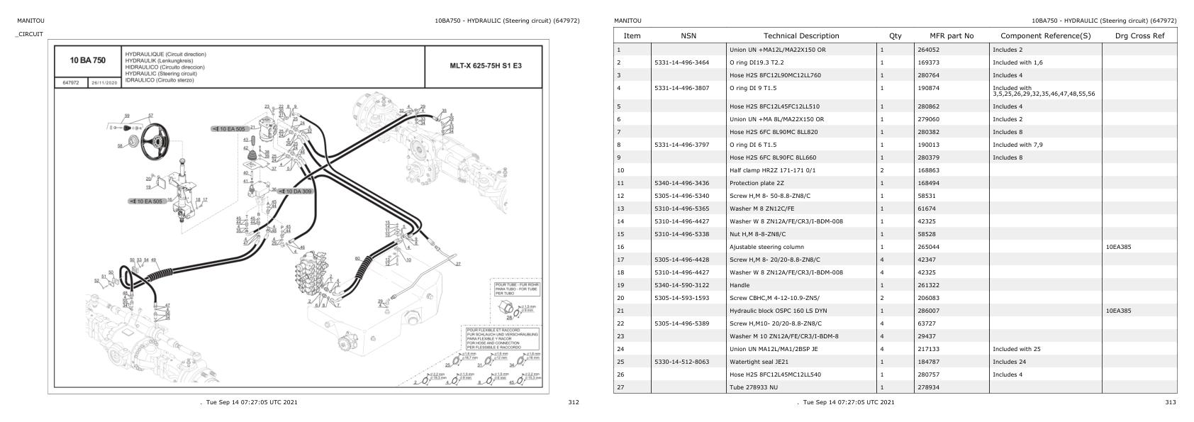 Manitou Telehandler Mlt-x 625-75h S1 E3 Aus Army Parts Catalog 647972 