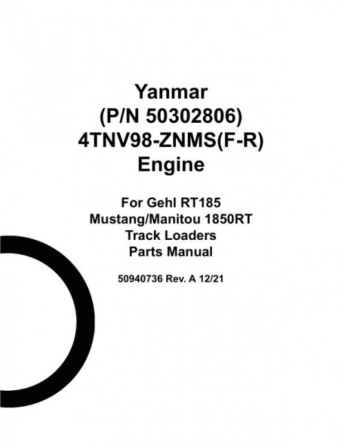 Yanmar Engine 4TNV98 ZNMS(F R) Parts Manual 50940736A