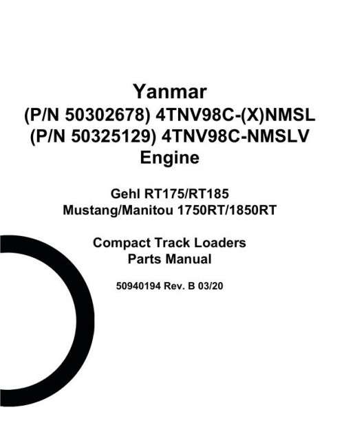 Yanmar Engine 4TNV98C (X)NMSL 4TNV98C NMSL Parts Manual 50940194B