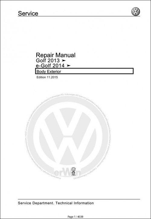 007 Volkswagen E Golf BE1 Workshop Manual 2014 2016