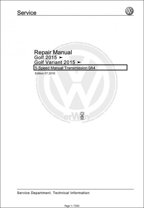 023 Volkswagen Golf MX AU1 Workshop Manual 2015 2017