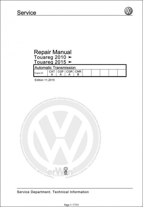 070 Volkswagen Touareg Hybrid 7P6 Workshop Manual 2010 2017 2