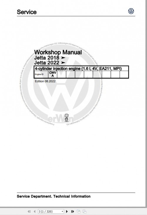 Volkswagen Jetta AV2 AY3 BU3 BU4 Workshop Manual 2014 2023