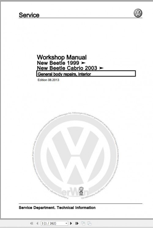 Volkswagen New Beetle Cabrio Workshop Manual 1998 2010