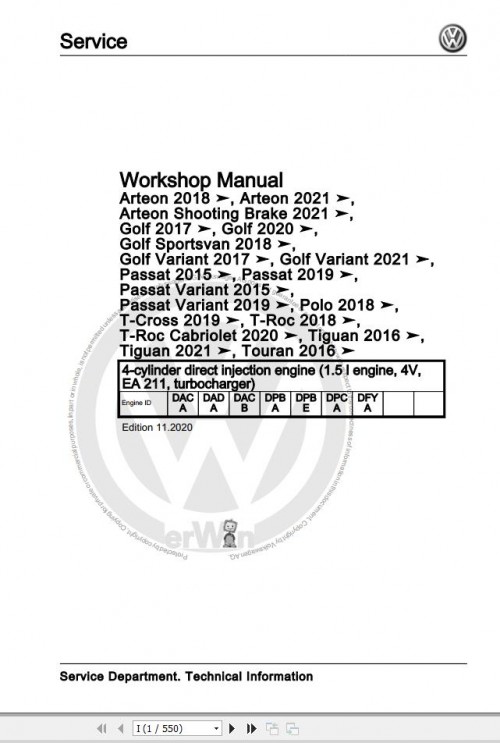 Volkswagen Passat 36 362 365 3G2 3G5 Workshop Manual 2011 2023
