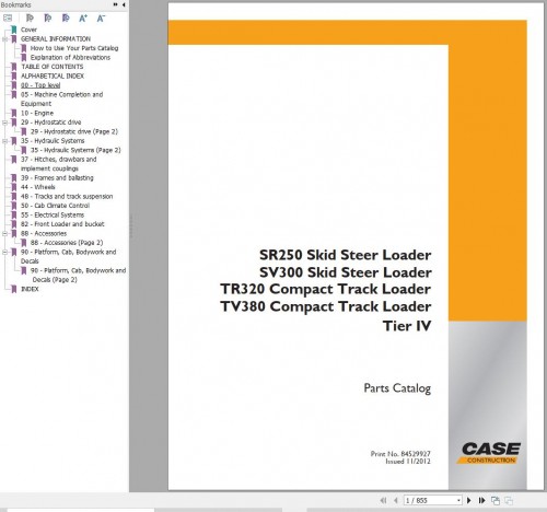 Case Loader SR250 SV300 TR320 TV380 Parts Catalog 84529927 (1)