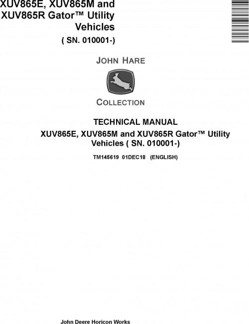 John Deere Gator Utility Vehicles XUV865E XUV865M XUV865R Technical Manual TM145619 (1)