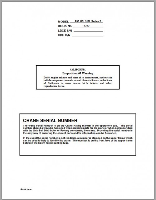 Link Belt Crane 298 HSL 298 HSL Series 2 Service Manual (1)