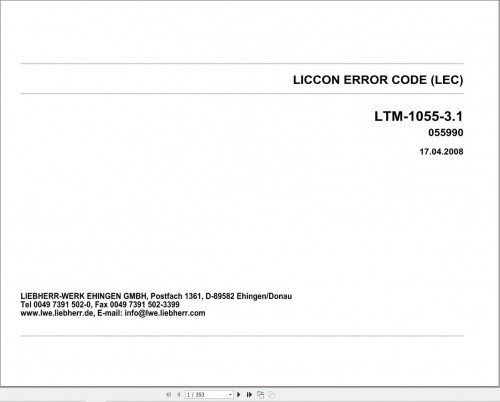 Liebherr Crane LTM 1055 3.1 Liccon Error Code List