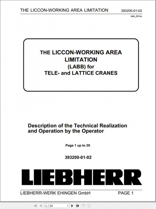 Liebherr Crane LTM 1055 3.1 Liccon Working Range Limitation Manual