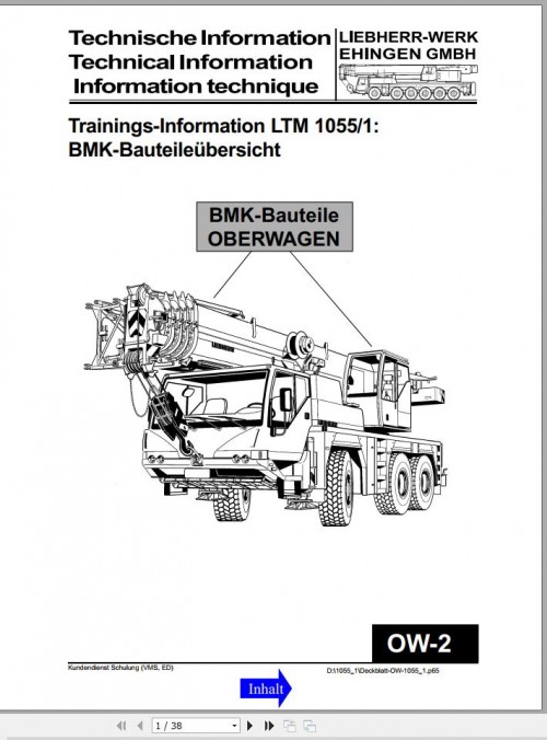 Liebherr Crane LTM 1055 3.1 OW 02 Outline Of Components BMK Manual 1