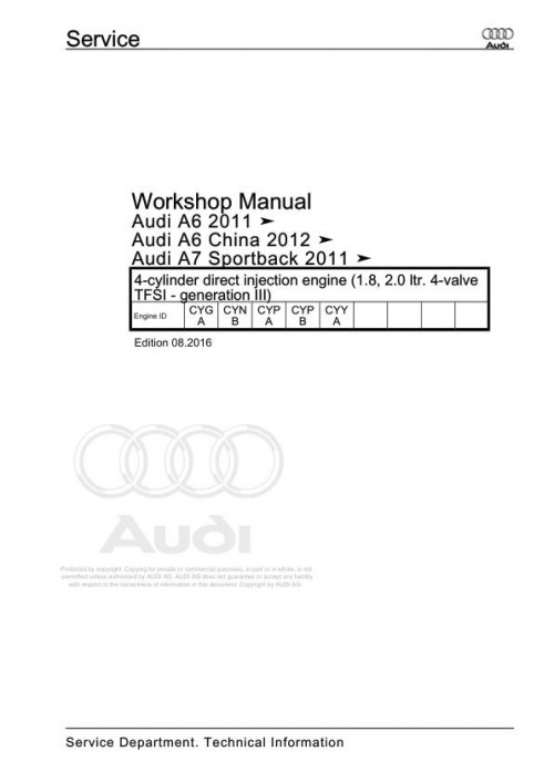 Audi A6 S6 RS6 A7 2015 2018 A6 S6 RS6 A7 4GC Workshop Manual and Wiring Diagram