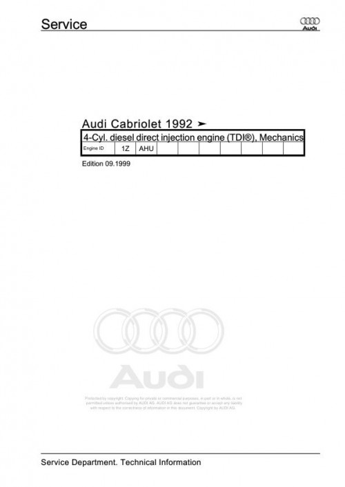 Audi Cabriolet 1992 2000 Cabriolet 8G 8G7 Workshop Manual