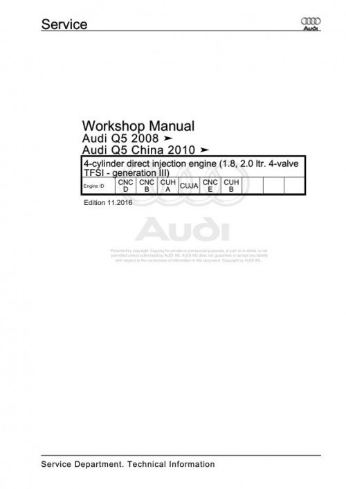 Audi Q5 2008 2016 Q5 B8 8R 83B Workshop Manual and Wiring Diagram