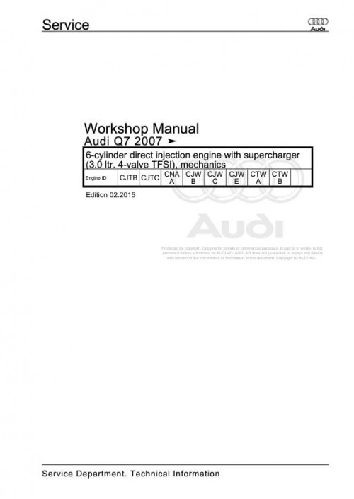 Audi Q7 2005 2015 Q7 4L 4LB Workshop Manual and Wiring Diagram