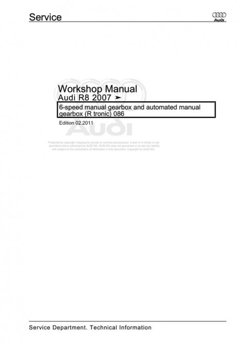 Audi R8 2007 2015 R8 42 422 423 427 429 Workshop Manual and Wiring Diagram
