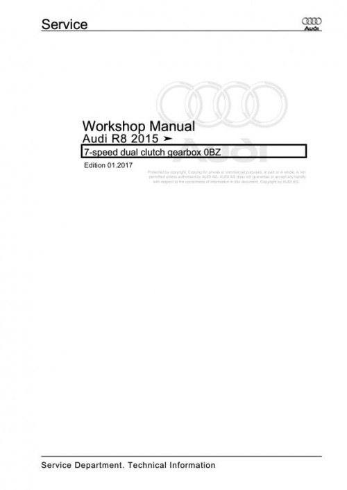 Audi R8 2015 2019 R8 4S Workshop Manual