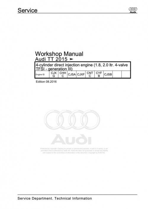 Audi TT 2014 2020 TT FV FV3 FV9 Workshop Manual and Wiring Diagram