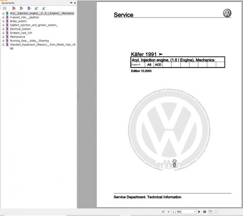 Volkswagen Beetle Workshop Manual 1998 2004