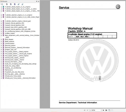 Volkswagen Caddy Kombi Workshop Manual 2004 2010