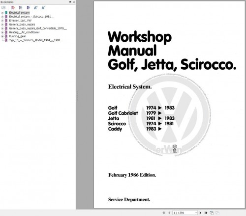 Volkswagen Scirocco 53 531 532 533 534 Workshop Manual 1974 1992
