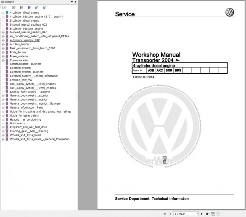 Volkswagen Transporter Workshop Manual 2003 2008