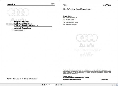 Audi Cabrio A4 S4 RS4 2003 2006 Service Repair Manual and Wiring Diagram (1)