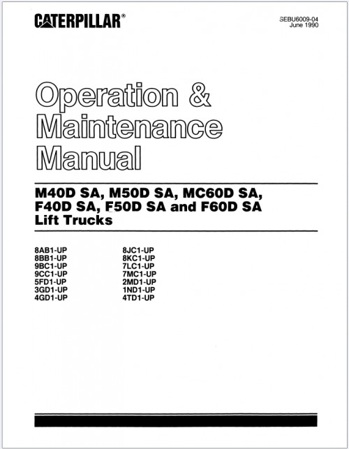 CAT Lift Truck F60D Parts Operation Service Manual 03.2022