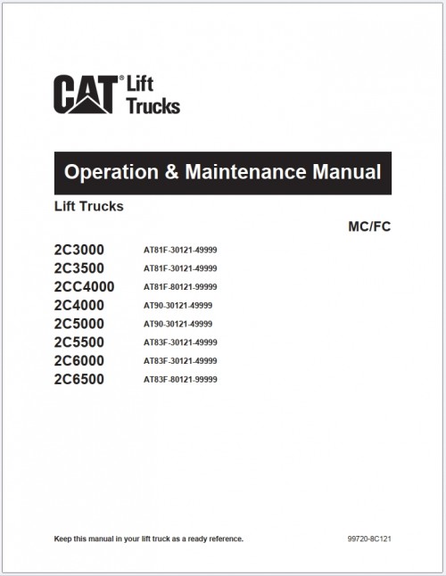 CAT Lift Trucks 2C3000 to 2C6500 Operation Service Manual 02.2024