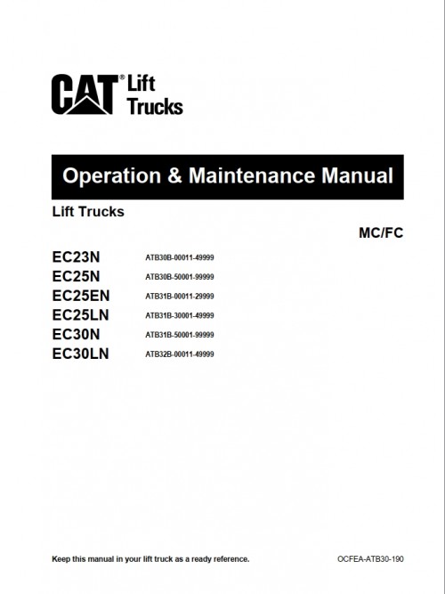 CAT Lift Trucks EC23N EC30LN Operation Service Manual 02.2024