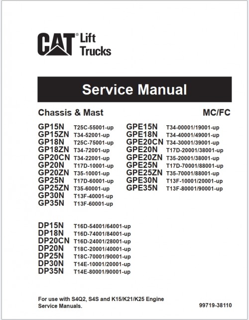 CAT Lift Trucks GP15N to GP35N, DP15N to DP35N Operation Service Manual 02.2024 1