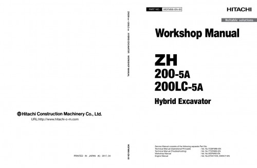 Hitachi Hybrid Excavator ZH200 5A ZH200LC 5A Workshop Manual WDFM90 EN 00 (1)