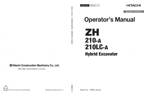 Hitachi Hybrid Excavator ZH210 A ZH210LC A Operators Manual ENMDCF 1 2 (1)