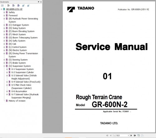 Tadano Crane GR 600N 2 Diagram and Operation Parts Service Manual (3)