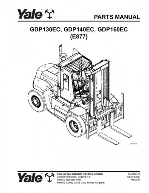 Yale Forklift E877E GDP130EC GDP140EC GDP160EC Parts Manual 550036315 05 2024