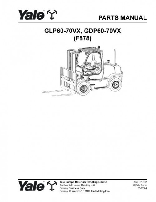 Yale Forklift F878E GLP60VX to GDP70VX Parts Manual 550131832 05 2024