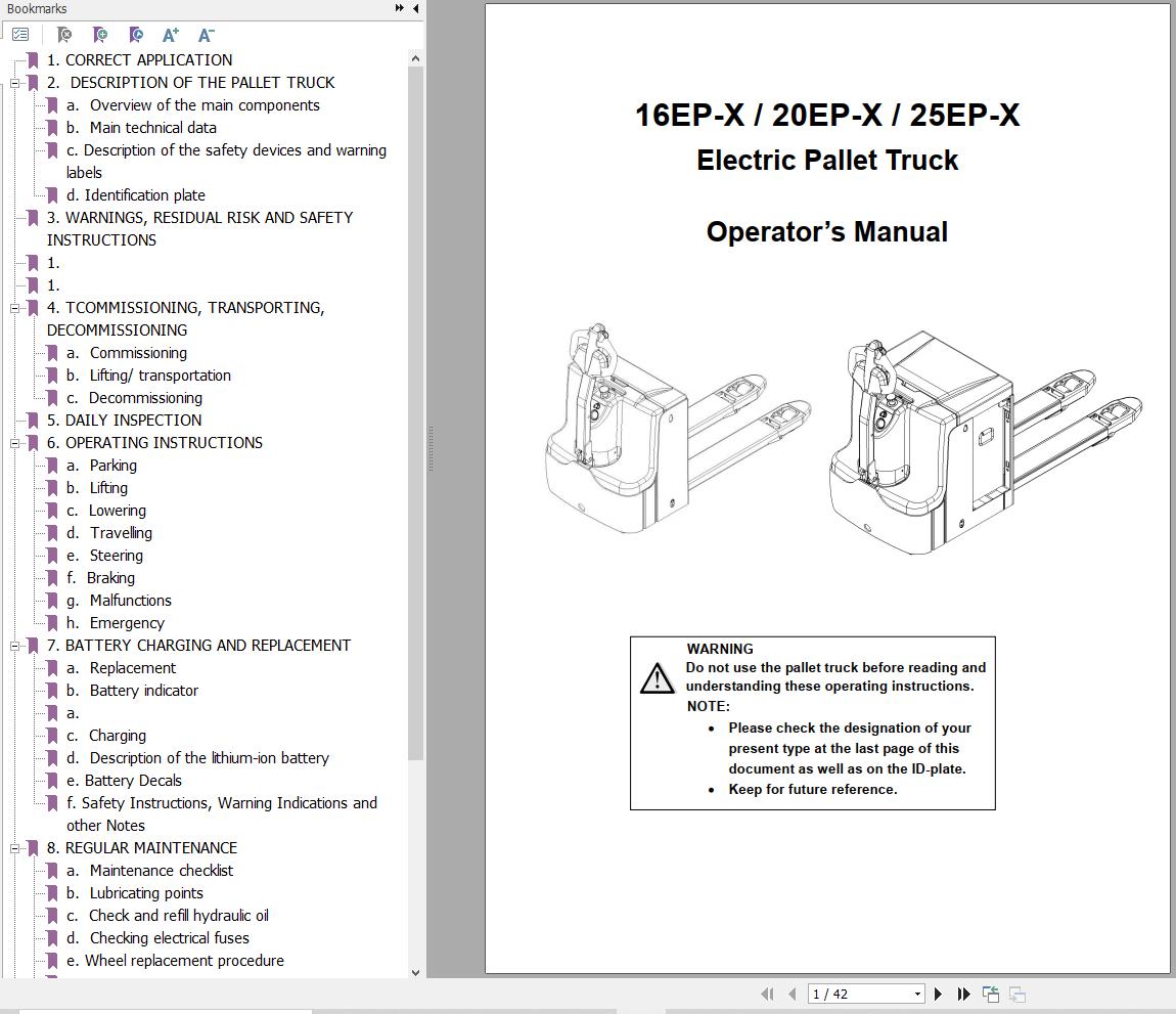 Hyundai Pallet Truck 16EP-X 20EP-X 25EP-X Operator Manual | Auto Repair ...