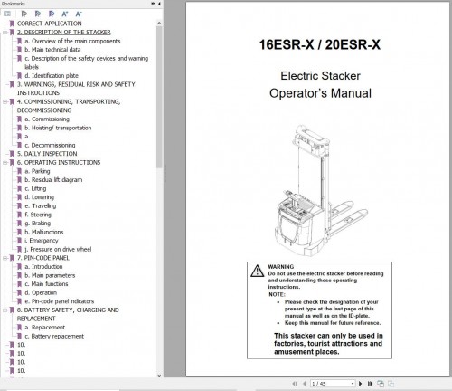 Hyundai Electric Stacker 16ESR X 20ESR X Operator Manual
